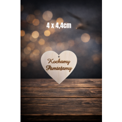 Kochamy Pamiętamy, serca klasyczne równe 4cm, zawieszka Kochamy Pamiętamy, sklejka 3mm